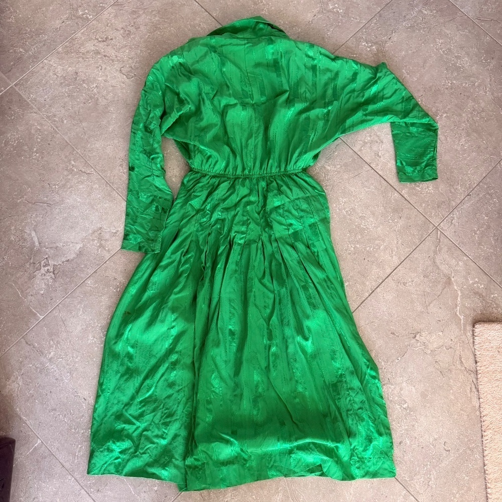 VINTAGE Neiman Marcus 100% Silk Jacquard Shirt Dress pleated Size 4 DAMAGE - Picture 8 of 9